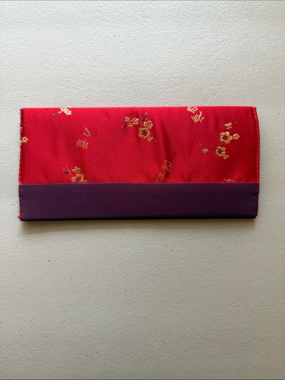 Chinese Red and Purple Silk Clutch Wallet - Elegant Floral Design